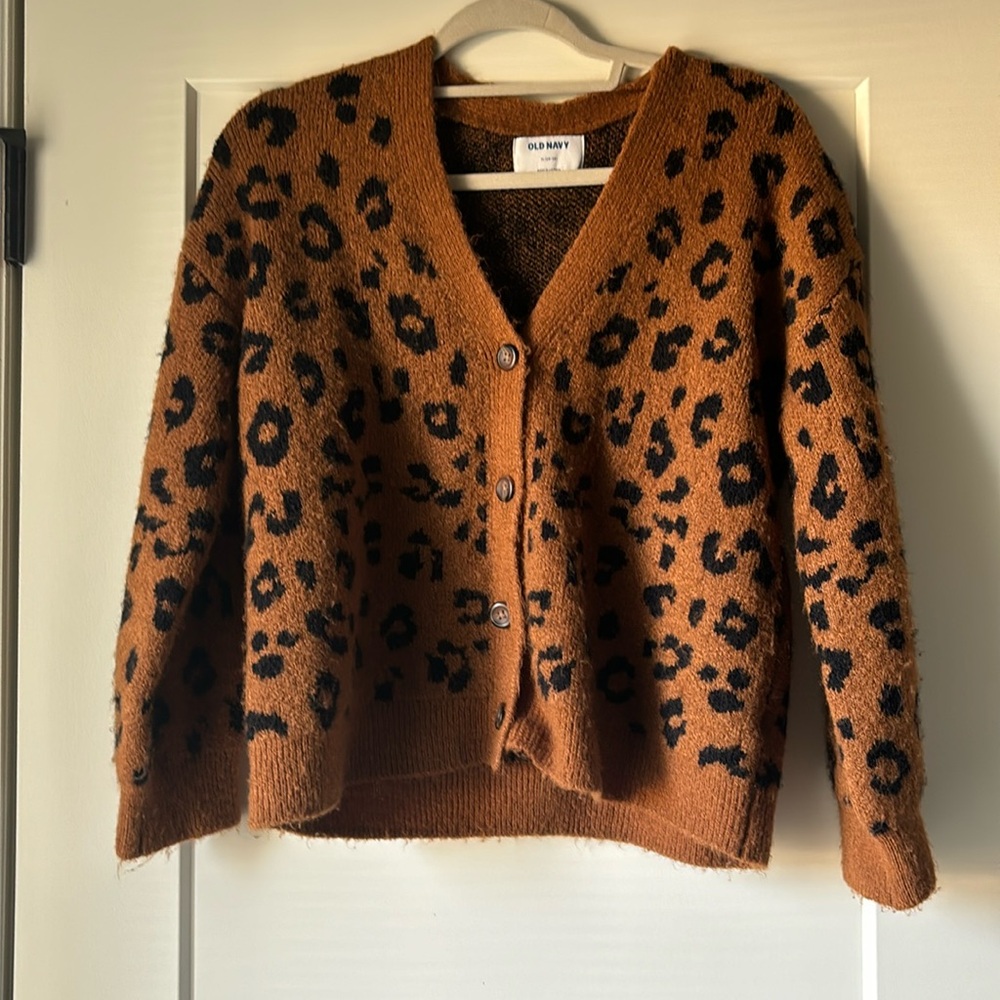 Old Navy Kids X-Large leopard print button down sweater